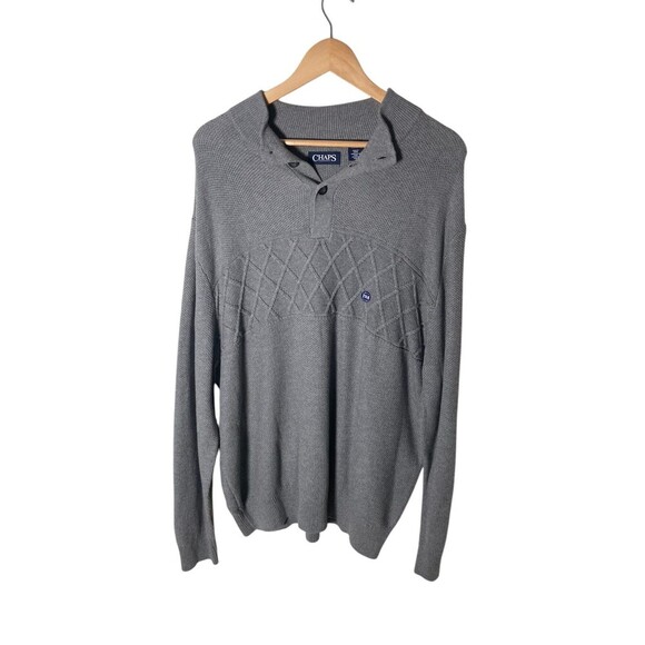Chaps Sweater Men's Size 2XB Gray Big And Tall Button Closure Collared - Picture 1 of 5